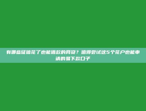 有哪些征信花了也能借款的网贷?值得尝试这5个花户也能申请的易下款口子